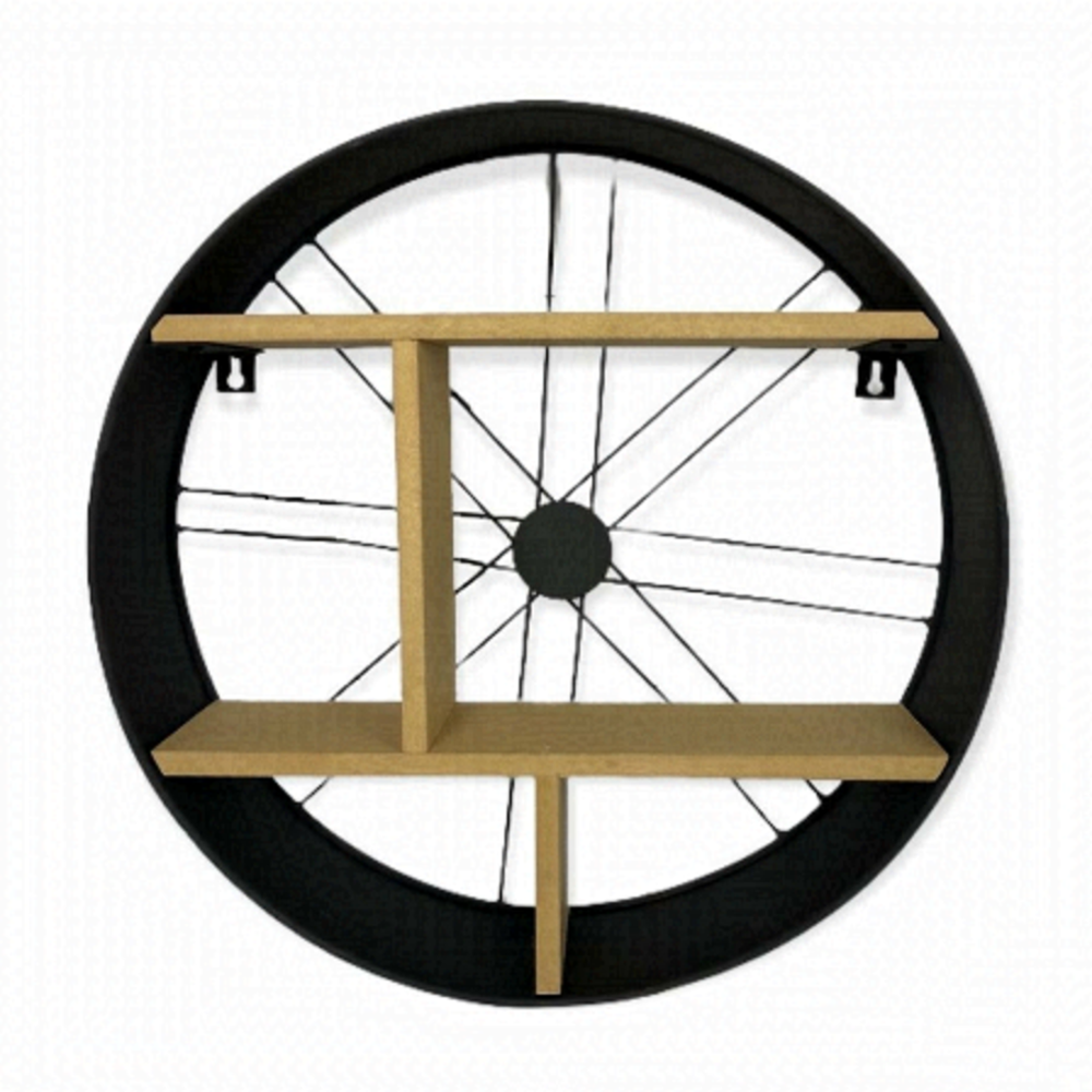 NWT Nobia Wheel Spokes Circular Wall Shelf Black Natural Steel Nordstrom NEW